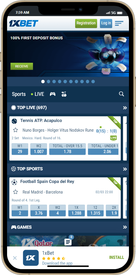 Free 1xbet application for betting and casino